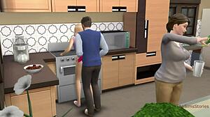 继母走进丈夫和继女的厨房偷情,这是一部Hentai视频