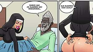 Karikatura zobrazuje zralé černé muže při posledním sexuálním setkání s mladou blondýnou