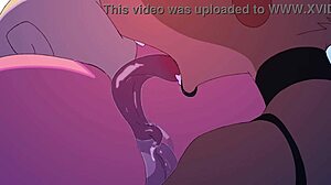 Lesbička sa prevlieka a hrá sa s análom v animovanom videu